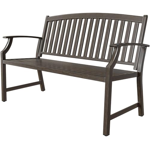 Grand patio 52" Farmhouse Outdoor Bench, Garden Benches with Anti-Rust Aluminum Powder Coated Frame, Faux Wood Grain Finish Frame Patio Bench for Front Porch, Northwoods Brown | Anti-rust Aluminum Frame, Faux wood Grain Finish, for Front Porch, Yard, Park