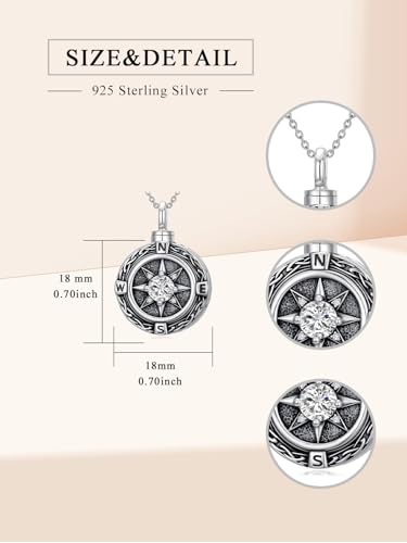 TOUPOP Tree of Life Urn Necklace for Ashes 925 Sterling Silver Cremation Jewelry Memorial Gifts Keepsake Jewelry with Funnel Filler for Women - style: 3-Compass