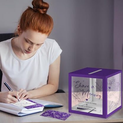 Pajean 50 Pcs Greenery Share a Memory Card, Celebration of Life Cards Box - color: Purple
