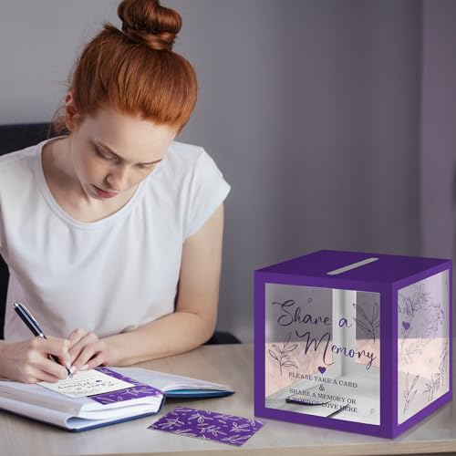 Pajean 50 Pcs Greenery Share a Memory Card, Celebration of Life Cards Box - color: Purple