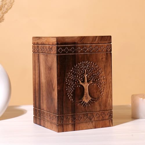 Hashcart Tree of Life Wooden Cremation Urn, Human Ashes 250 Lbs | Solid Wood, Handcarved, Adult Male Female, Mom Dad, Sympathy Gift, Burial Display