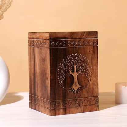 Hashcart Tree of Life Wooden Cremation Urn, Human Ashes 250 Lbs | Solid Wood, Handcarved, Adult Male Female, Mom Dad, Sympathy Gift, Burial Display