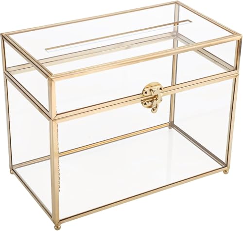 Glass Card Box, Large Clear Card Box for Wedding Receptions, Decorative Storage Box for Baby Shower, Birthday Party, Bridal Shower (With Slot, Gold) - color: Gold, style: With Slot