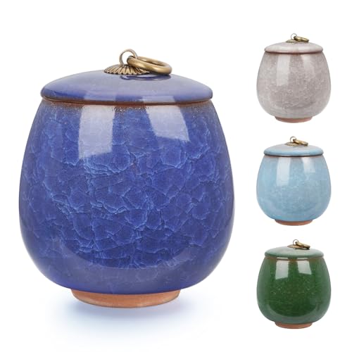 Abooxiu Ceramic Small Urn for Human Ashes Cremation Keepsake Urn for Adult Male Female Ice Crack Keepsake Urn for Human or Pet Ashes Sapphire Blue - color: Sapphire Blue, style: Non-Personalize