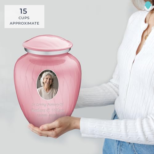 Geturns Embrace Adult Personalized Picture Cremation Urns for Human Ashes I Large Photo Pearl Light Pink Funeral Urn for Men and Women I 200 lbs - color: Pearl Pink