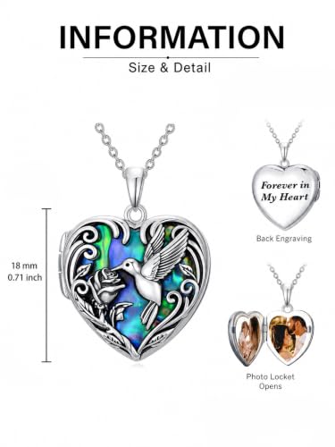 JKR Heart Picture Locket Necklace for Women That Holds Pictures Jewelry | Memorial Necklace with Picture Anniversary Birthday Gift for Women Wife Mom Girlfriend - color: Hummingbird