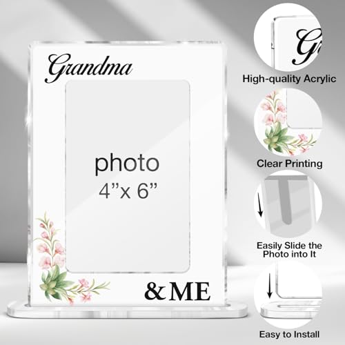 Grandma Gifts Picture Frame, Gifts for Nana Granny Birthday Christmas, Grandma & Me Acrylic Picture Frames 4 x 6 Inch Photo - color: H-Grandma & Me