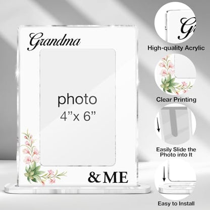 Grandma Gifts Picture Frame, Gifts for Nana Granny Birthday Christmas, Grandma & Me Acrylic Picture Frames 4 x 6 Inch Photo - color: H-Grandma & Me