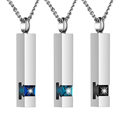 Crystal Black Cremation Jewelry for Ashes Silver Urn Necklace for Ashes, Birthstone Cube Urns Memorial Ashes Necklace Pendant Keepsake, Cremation Urn Jewelry Bar Pendant With CZ - style: 3 Pack silver cremation jewelry