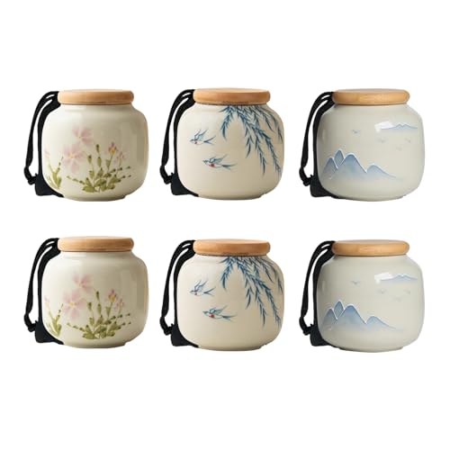 Small Urn Set 6 Piece Ashes Keepsake Ceramic 3inhigh 10 Cubic inches | Capacity 10lb Decorative buried Urns for 6 , non-traditional Token Sharing multiple Memorial container for Human/Pet Funeral