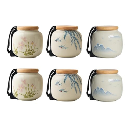 Small Urn Set 6 Piece Ashes Keepsake Ceramic 3inhigh 10 Cubic inches | Capacity 10lb Decorative buried Urns for 6 , non-traditional Token Sharing multiple Memorial container for Human/Pet Funeral