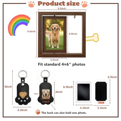 Dog Memorial Gifts for Loss of Dog Kits, Pet Memorial Kit Including 4×6 Photo Rotating Wooden Picture Frame, Paw Print Kit for Dogs and Cats, Dog Hair Keychain, Loss of Dog Sympathy Gift