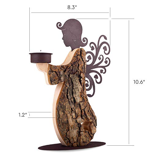 Wood Angel Tealight Candle Holder - Handcrafted Wooden Angel Candle Holder in Memory of Loved One - Guardian Angel Candlestick Holders - Angel Statues Memorial Gifts for Loss of Loved One
