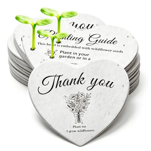 25 Pcs Plantable Seed Paper Hearts with Wildflower Seeds, Growable Thank You Cards for Bridal Showers, Weddings, Holidays & Small Business - color: 25 pcs
