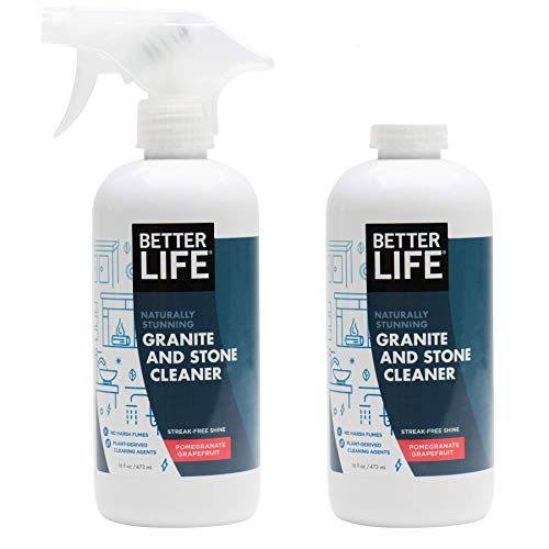 BETTER LIFE Granite Cleaner and Polish - Stone Countertop Cleaner for Marble, Quartz, Slate, Concrete Surfaces or Floors - Streak-Free Granite Stain Remover - 16oz (Pack of 2) Pomegranate/Grapefruit - size: 16 Fl Oz (Pack of 2)