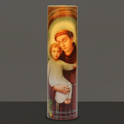 Saints Collection St. Anthony Flickering LED Prayer Candle - English & Spanish Prayers, Unique Religious Decoration for Altar, Mantle or Home - style: St Anthony