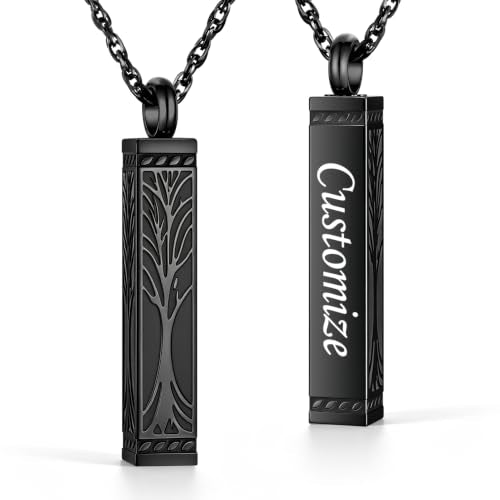 abooxiu Urn Necklace for Ashes Memorial Cremation Jewelry for Ashes Stainless Steel Ashes Jewelry Cube Ashes Necklace Bar Urn Pendant for Women Men - style: Engraved-Tree of Life-Black