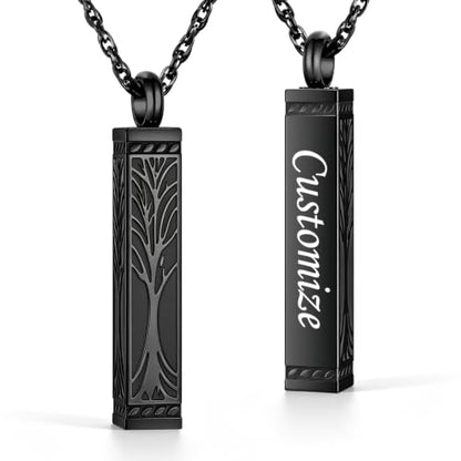 abooxiu Urn Necklace for Ashes Memorial Cremation Jewelry for Ashes Stainless Steel Ashes Jewelry Cube Ashes Necklace Bar Urn Pendant for Women Men - style: Engraved-Tree of Life-Black