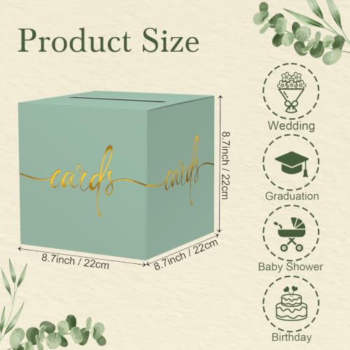 Sage Green Card Box with Gold Foil Design, Paperboard 8.7" Gift Card Holder for Wedding Graduation Birthday Party Reception Retirement Anniversary Bridal & Baby Shower - color: Sage Green Card Box with Gold Foil, size: 8.7×8.7×8.7Inch(1 Pack)
