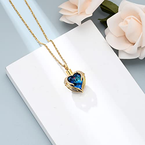 shajwo Angel Wing Heart Urn Necklace for Ashes - color: Gold-Blue