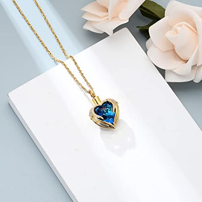 shajwo Angel Wing Heart Urn Necklace for Ashes - color: Gold-Blue