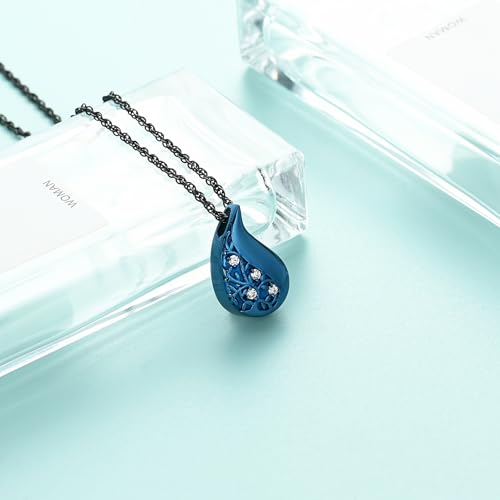 Tree of Life Teardrop Urn Necklace for Ashes Teardrop Crystal Cremation Jewelry Celtic knot Ashes Pendant Stainless Steel Keepsake Memorial Jewelry for Women Men - color: Blue