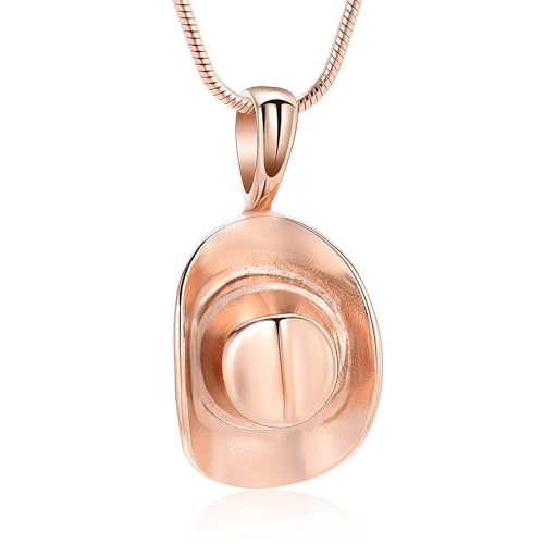 Hearbeingt Cowboy Hat Urn Necklace for Ashes Cremation Jewelry - color: Rose Gold