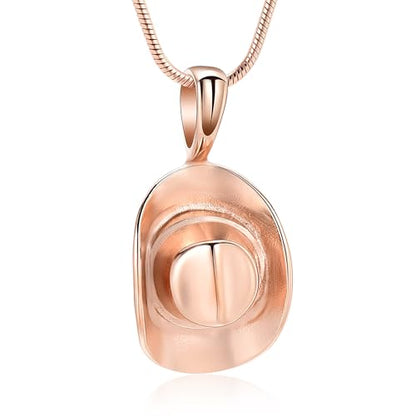 Hearbeingt Cowboy Hat Urn Necklace for Ashes Cremation Jewelry - color: Rose Gold