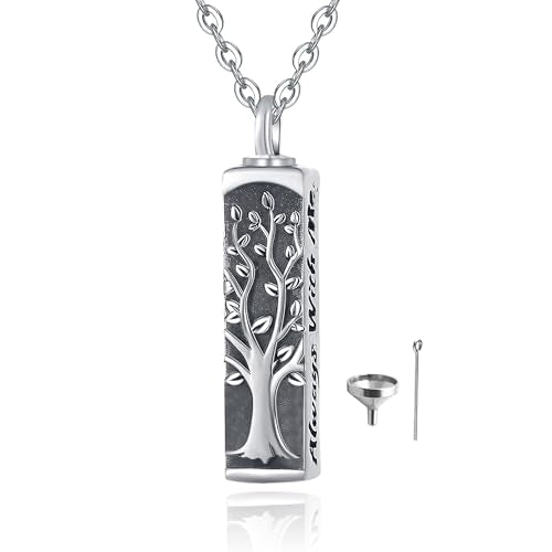 Sterling Silver Tree of Life Flower Celtic Cremation Ashes Urn Pendant Necklace for Women - color: Bar *Treelife Sty2