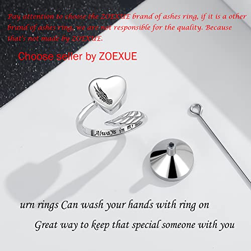 Sterling Silver Urn Rings for Ashes for Women: Angel Wing Opal Cremation Jewelry Rings for Ashes of Loved Ones - Cat Dog Memorial Keepsake Open Adjustable Ring Jewelry for Women - style: Angel Wings Urn Rings