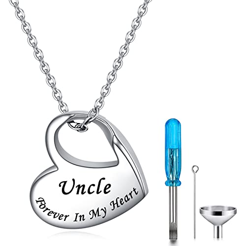 Heart Urn Necklace for Ashes Cremation Jewelry Forever in My Heart Engraved Stainless Steel Keepsake Waterproof Memorial Pendant for loved One with Filling Kit - color: Uncle
