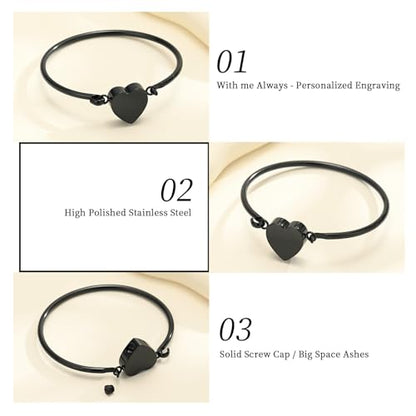 Oinsi Heart Urn Bracelet for Ashes, Cremation Jewelry Leather Bracelets for Men Women, Memorial Jewelry With Filling Kits - color: Black