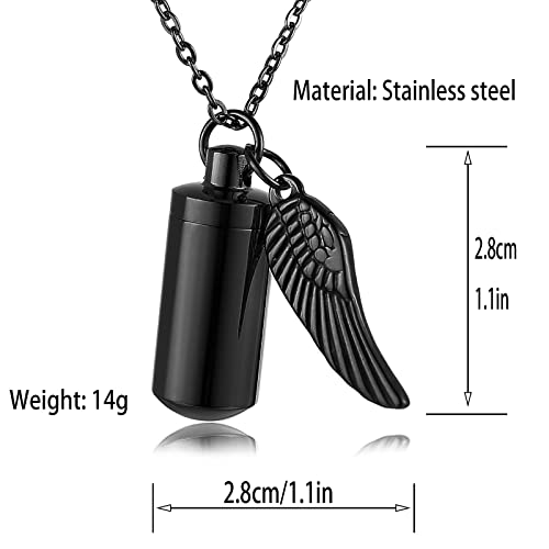 STWTR Stainless Steel Cylindrical Souvenir Capsule Pill Pendant Necklace, Cremated Ashes Pill Container Necklace - color: Black-A