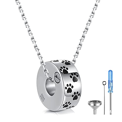 925 Sterling Silver Cremation Jewelry for Pet Ash Urn Necklace for Dog Cat | Memorial Ash Pendant Women Remembrance Keepsake Gift for Loss of Loved Furry Friend - style: paw print urn charm