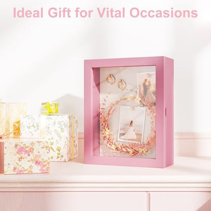 Love-KANKEI Deep Shadow Box Frame 8x10,Solid Wood Frame,Memory Box,Pink - color: Pink, size: 8 x 10