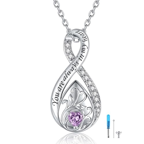 Sterling Silver Urn Necklace for Ashes for Women: Infinity Cremation Jewelry for Women - Ashes Keepsake Pendant Memorial Jewelry Gifts for A Loss of Loved Ones - color: light purple