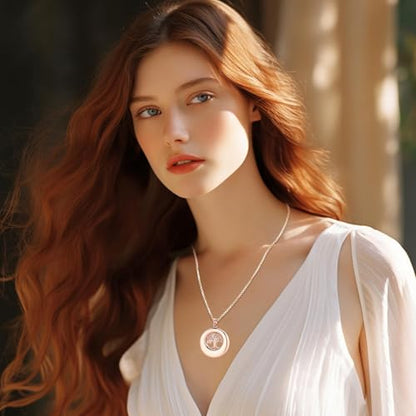Hearbeingt Tree of Life Urn Necklaces for Ashes Circle Cremation Jewelry - color: A-Rose Gold