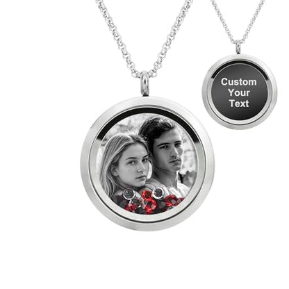 Laser Engraved Personalized Photo & Text Message Floating Locket Crystals Necklace Pendant Handmade Love Note Anniversary Wedding Birthday Gift - style: Red - Photo + Message Engraving