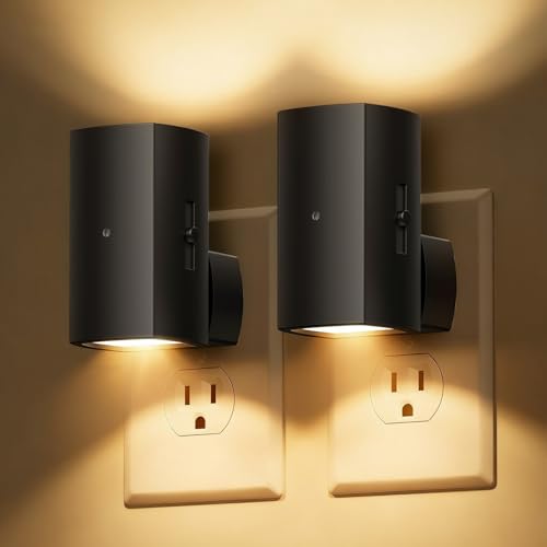 Brightown 2 Pack Black Night Lights with Rotating Plug, Soft White - color: Warm White, size: 2 PACK Black