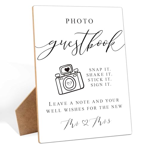 Photo Guest Book Sign for Wedding Reception, 8×11 Inches Wooden Sign With Stand, Wedding Guestbook Desk Decor, Minimalist Table Decor for Bridal Shower, Engagement Party Decorations - style: Photo Guestbook 01