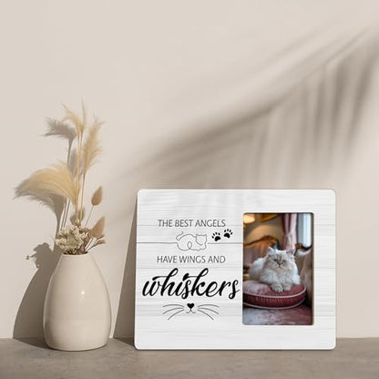 Cat Memorial Gifts for Loss of Cats Sympathy Picture Frame, The Best Angels Have Wings and Whiskers Frames Fits 4x6 Photo - color: Pink