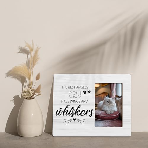 Cat Memorial Gifts for Loss of Cats Sympathy Picture Frame, The Best Angels Have Wings and Whiskers Frames Fits 4x6 Photo - color: Pink