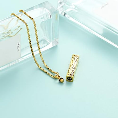 Tree of Life Urn Necklace, Stainless Steel Memorial Ashes Pendant | Tree of Life Cremation Jewelry Stainless Steel Locket Vertical Bar Keepsake Necklace Jewelry for Women Men Human Ashes - color: Gold