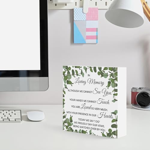 Wedding Memorial Sign Wooden Desk Decor Loving Memory Sign for Marriage Ceremony and Reception 5x5 Inch Wooden Plaque for Wedding Party Dinner Table Decoration