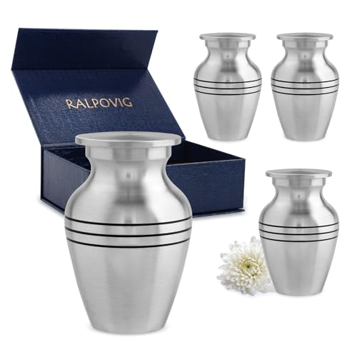 Small Urns for Human Ashes，Aluminium Mini Urns，Lightweight Keepsake Urns with Bag and Case(Silver,Set of 4)