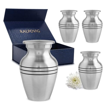 Small Urns for Human Ashes，Aluminium Mini Urns，Lightweight Keepsake Urns with Bag and Case(Silver,Set of 4)