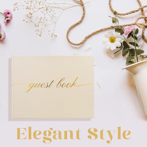 Elegant Wedding Guest Book - Perfect for Wedding Receptions, Baby Showers, Birthdays and Special Events - Polaroid Guest Book with 110 Lined Pages for Sign-in and Photos -Hardcover (Beige) - color: Beige