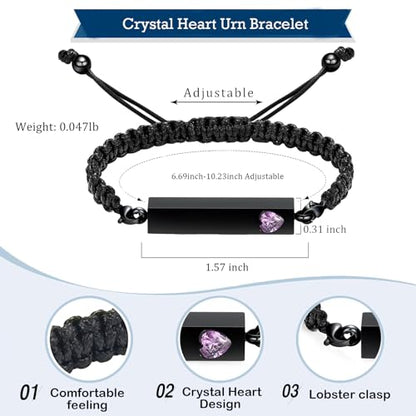 Hearbeingt Crystal Heart Cremation Jewelry Bar Urn Bracelet for Ashes - color: Black-Purple stone