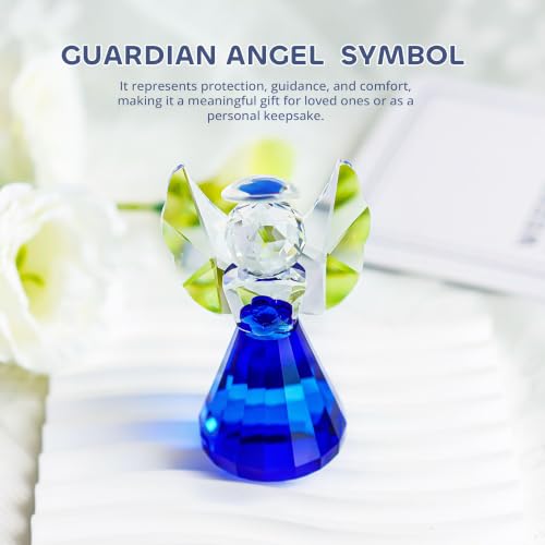 3.5'' Blue Crystal Guardian Angel Figurine,Glass Christmas Angel Ornaments | Crystal Angel Statue Christmas Birthday Gifts for Women, Art Collectible Figurines for Home Table Shelf Decor - style: Blue Angel