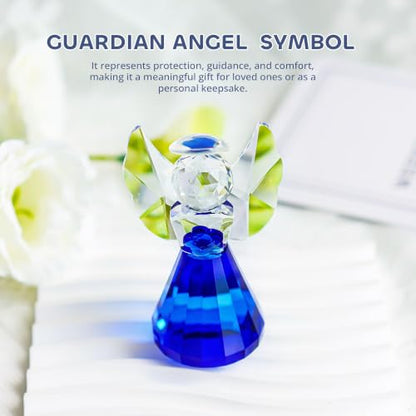 3.5'' Blue Crystal Guardian Angel Figurine,Glass Christmas Angel Ornaments | Crystal Angel Statue Christmas Birthday Gifts for Women, Art Collectible Figurines for Home Table Shelf Decor - style: Blue Angel